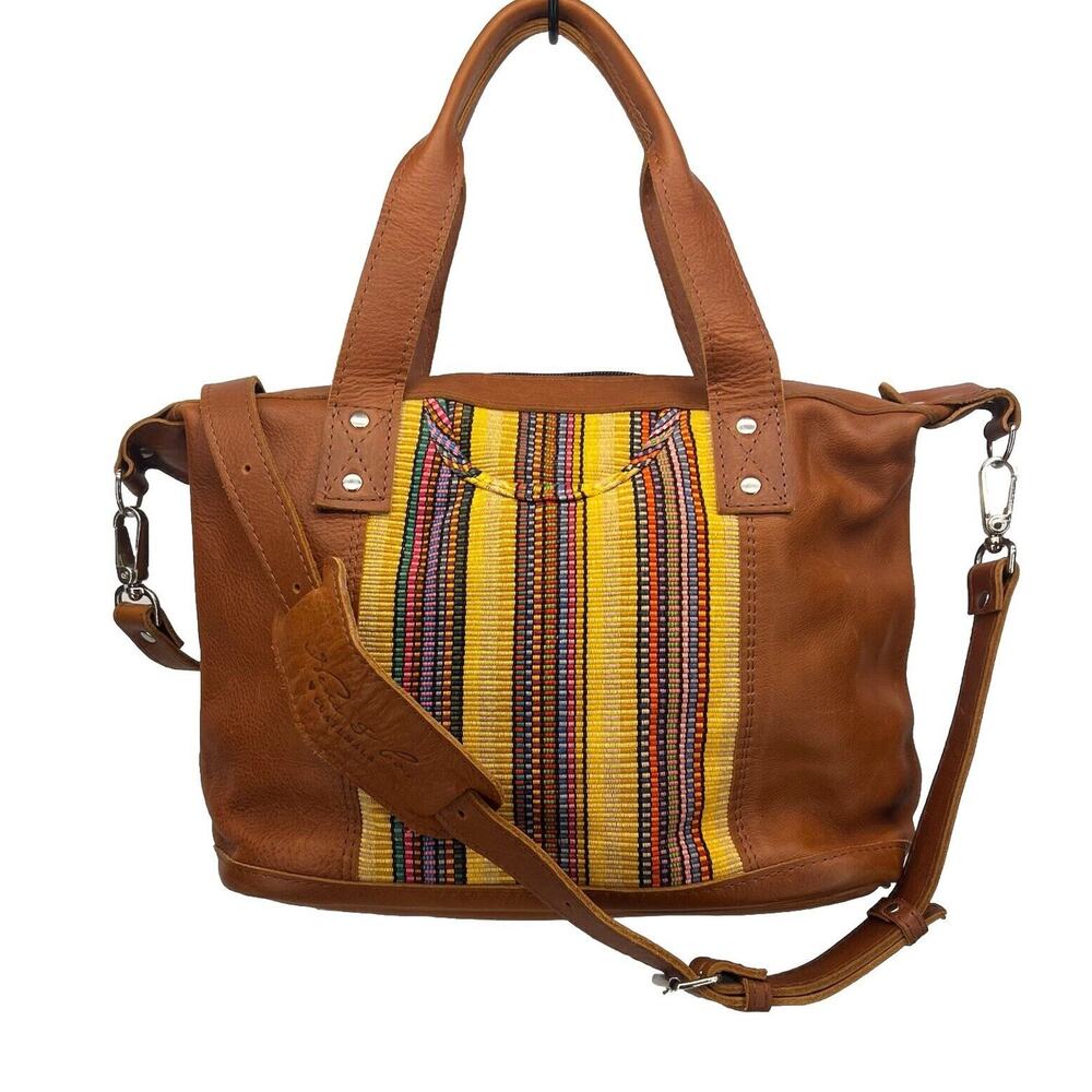 Nena & Co. Medium Tote Leather Textile Purse With Crossbody Strap
